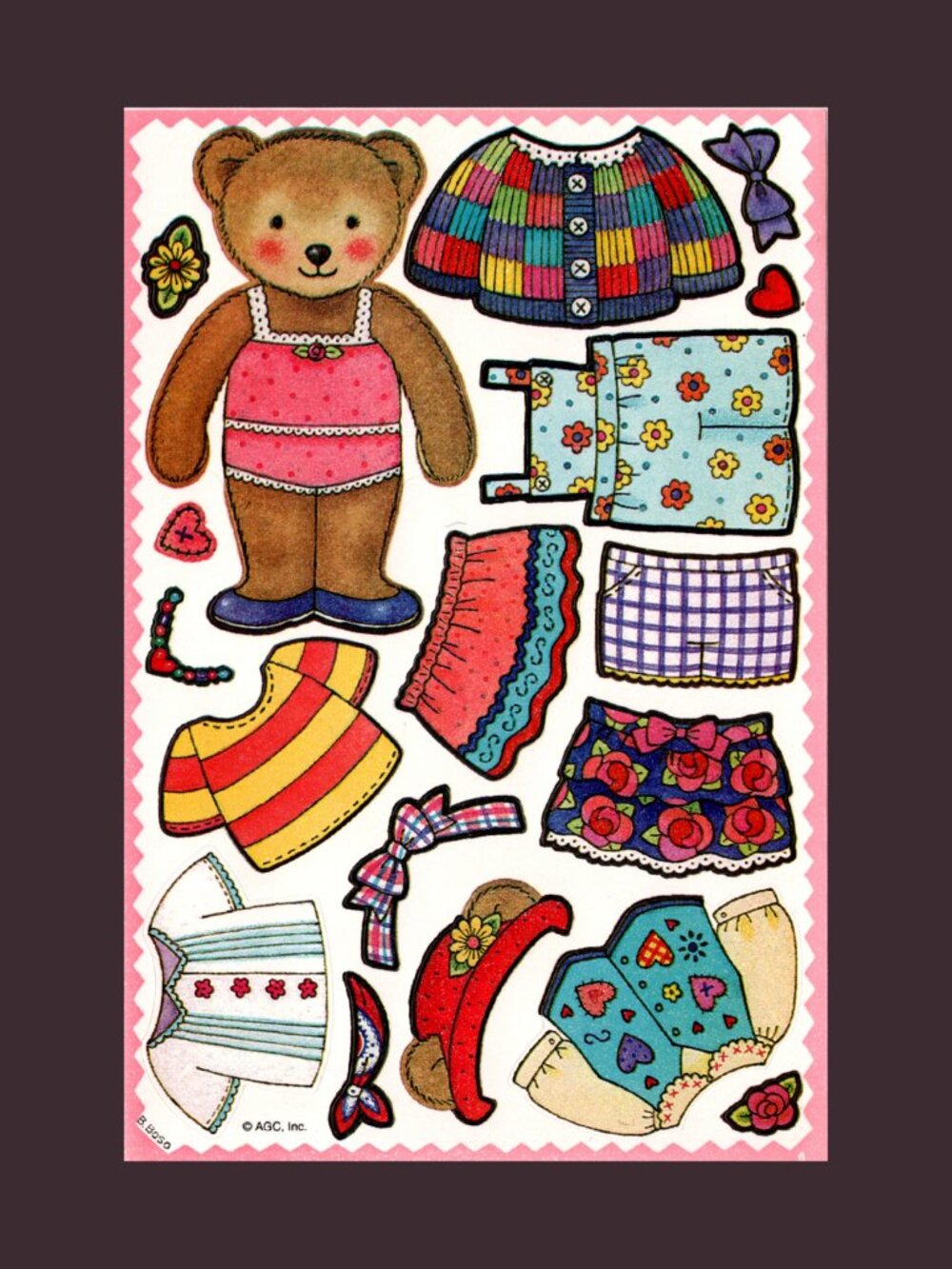 American Greetings Dress-Up Teddy Bear Vintage 90s Sticker Sheet